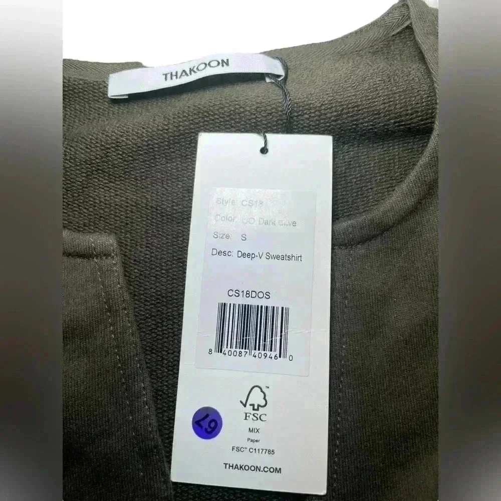 Thakoon Deep Olive V-Neck Cotton Sweatshirt Size Small NWT
